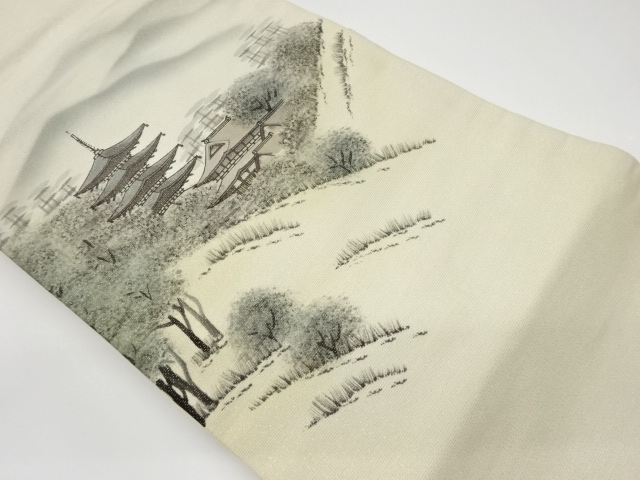 JAPANESE KIMONO / VINTAGE NAGOYA OBI / TEMPLE & MOUNTAINS